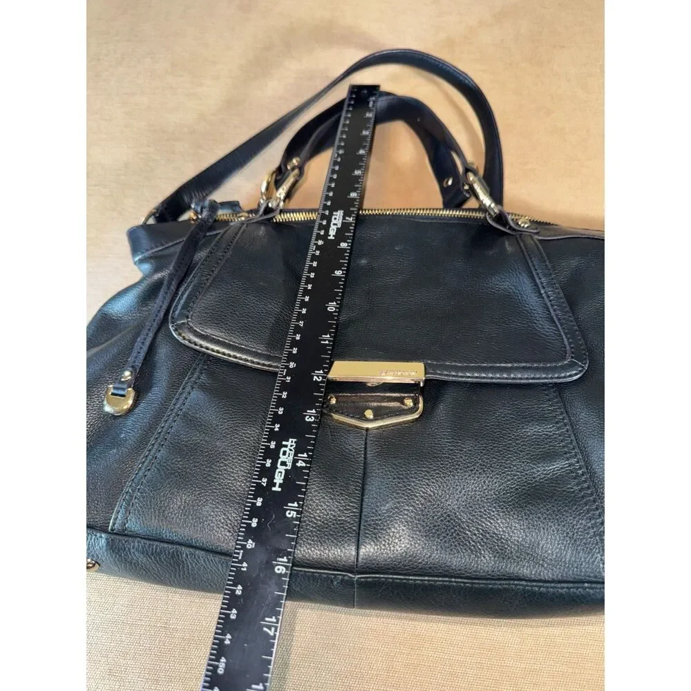 B Makowsky Black leather Bag with gold toned hardware.
